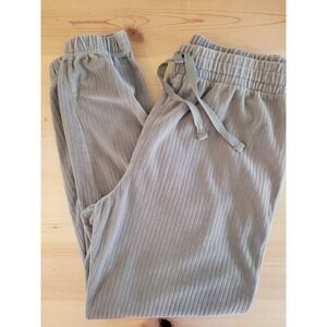 H&M Women Sage Green Ribbed Corduroy Joggers Elastic Waist Drawstring Size‎ M